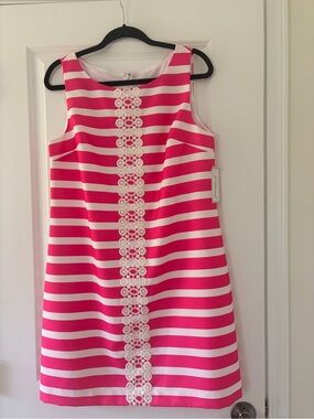Jessica Howard Pink and White Striped Sleeveless Shift Dress NEW W TAGS. 12